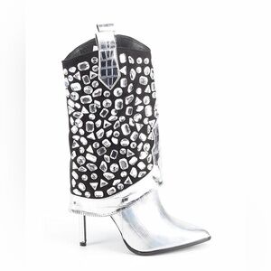 LAUREN LORRAINE ~ Black Suede w/Silver Crystals Croc Embossed 4” Heeled Boots